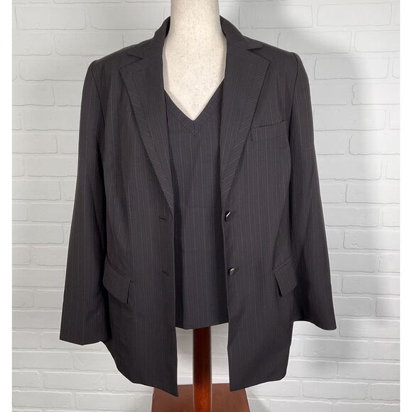 Amanda Smith Jackets & Blazers - Amanda Smith Jacket Tank Women 14W Black‎ Red Pinstripe 2pc Career Retro VTG